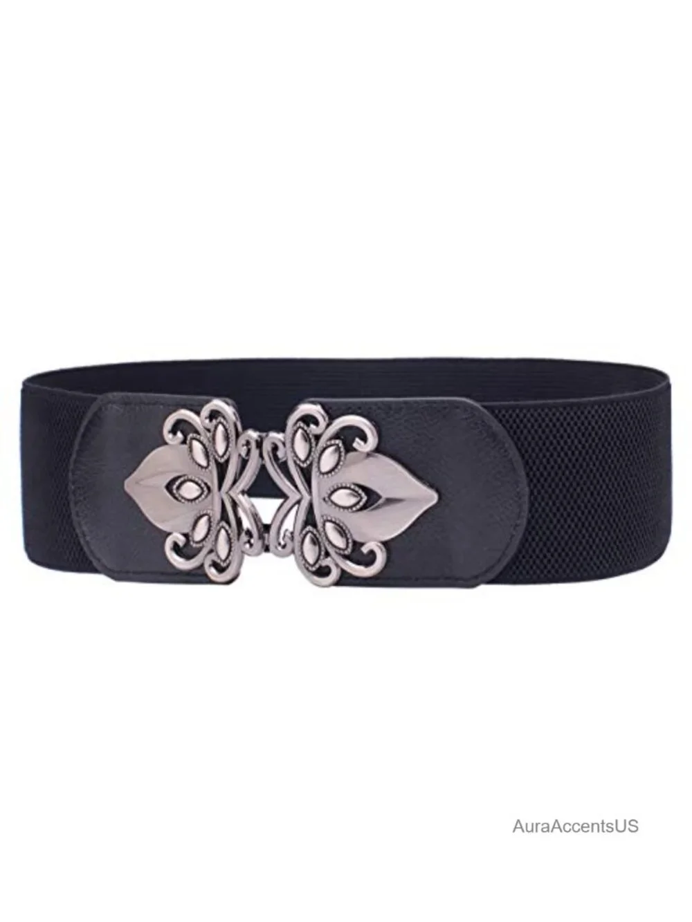 Vintage Wide Elastic Stretch Waist Belt with Metal Buckle